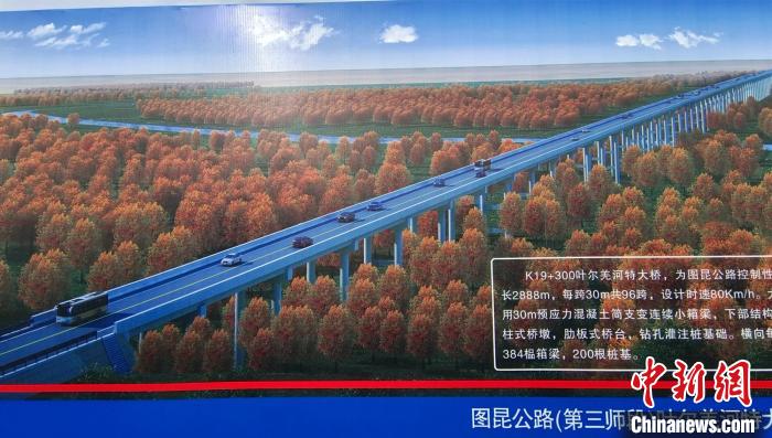 大橋穿越近3000米的原始胡楊林保護區(qū)。圖為工程效果圖。　史玉江 攝