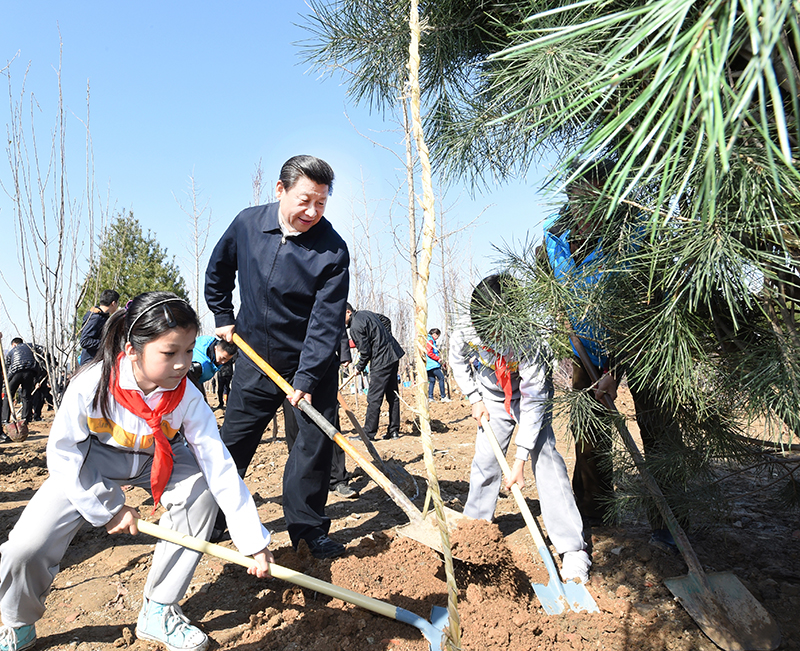 2015年4月3日，習(xí)近平總書記同大家一起植樹。