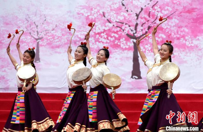 3月28日，西藏林芝第二十屆桃花旅游文化節(jié)開(kāi)幕式上的文藝表演。　李林 攝