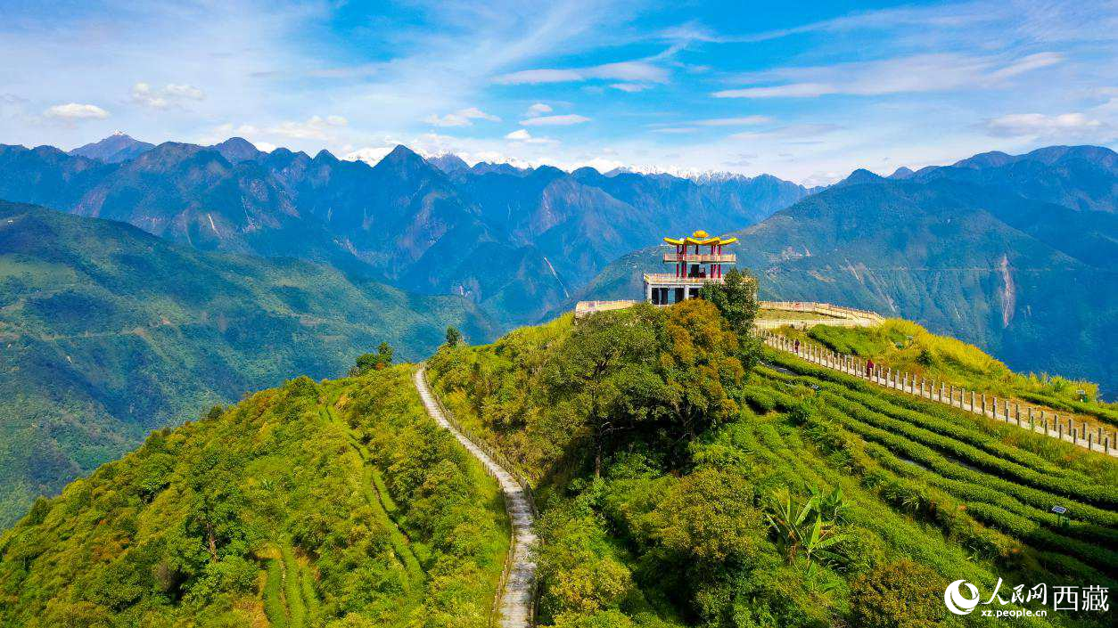 無人機(jī)航拍墨脫縣格林村蓮花觀景臺。人民網(wǎng)記者 次仁羅布攝